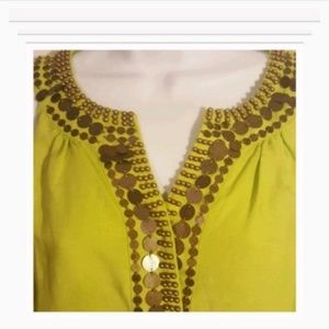New York & Co Womens Tunic Top Blouse Linen Beaded - Small.